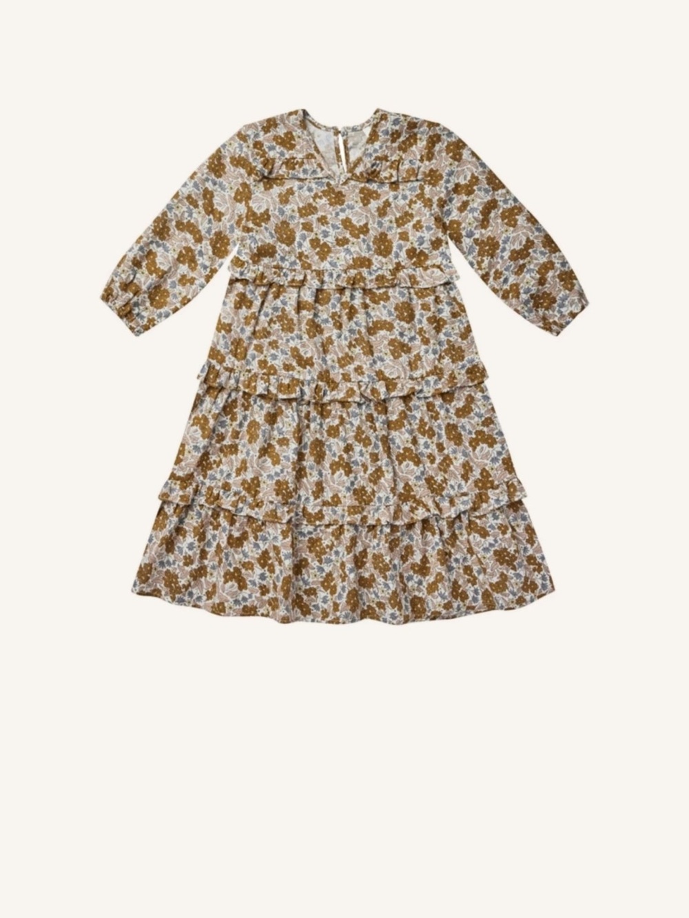 Rylee + Cru Brown and Cream Floral Tiered Midi Dress